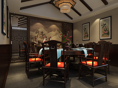 3d中式餐厅包间模型