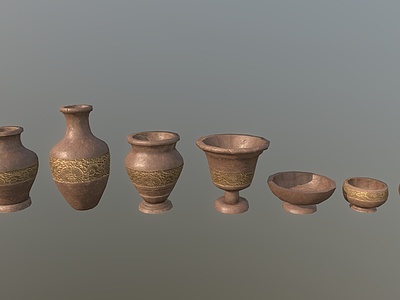 3d复古罐子摆件文物陶罐模型