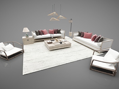 3d新中式风格组合沙发家具模型