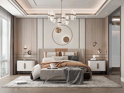 3d现代风格轻奢卧室模型