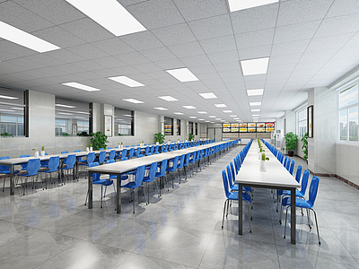3d现代学校食堂模型