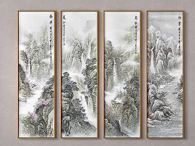 3d新中式山水装饰画挂画模型