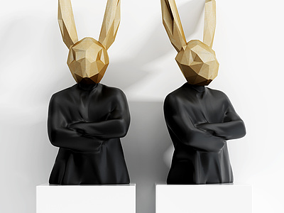 3d兔子人物兔子雕塑摆件模型