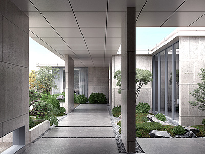 3d新中式庭院院子模型