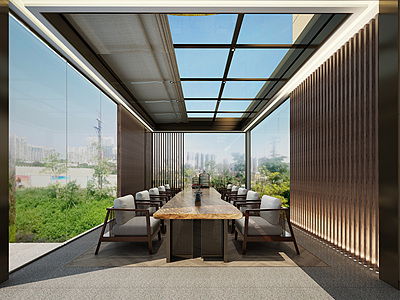 3d现代户外阳光房茶室模型