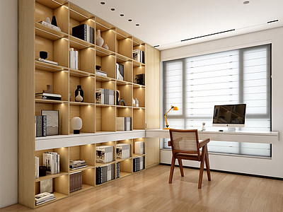 3d现代书房模型