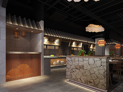 3d中式餐饮店模型