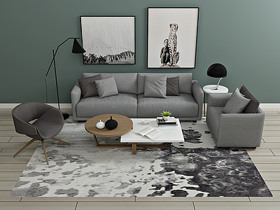 3d客厅沙发茶几装饰画模型