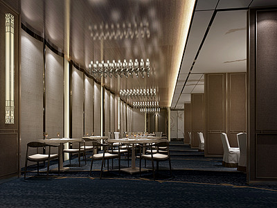 3d新中式中餐厅大厅模型