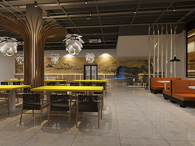 3d主题餐厅吊灯壁画模型