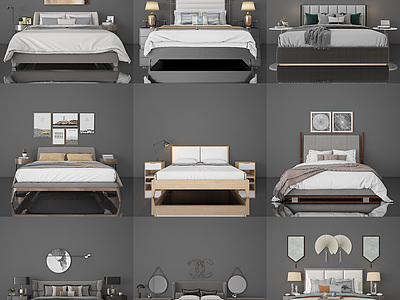 3d床床具组合双人床模型