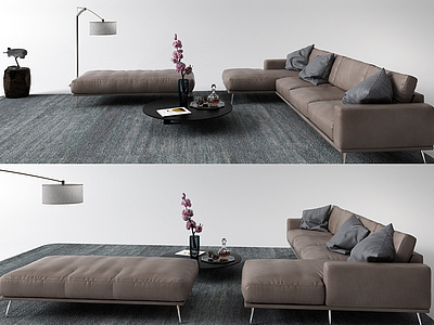 3d后现代真皮沙发转角沙发模型