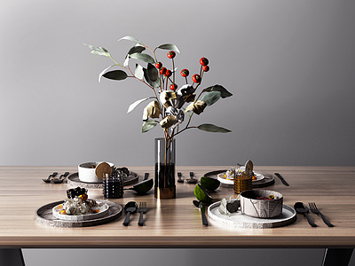 3d餐具碗具组合模型