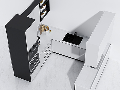 3d厨房U形橱柜模型