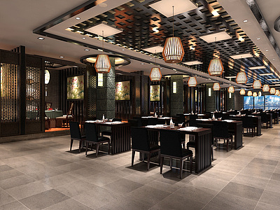 3d新中式餐饮饭店模型