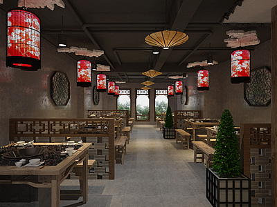 3d新中式火锅店餐厅餐馆模型