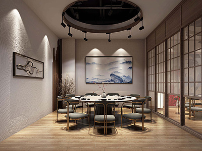 3d新中式餐厅模型