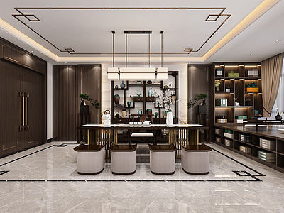 3d新中式餐厅包房茶室模型