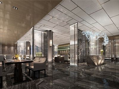 3d新中式酒店全日制餐厅模型