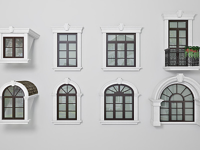 3d欧式古典欧式拱形门窗模型