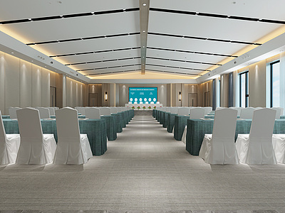 3d新中式酒店报告厅会议室模型