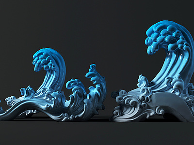 3d新中式浪花雕塑装置模型