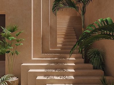 3d侘寂庭院楼梯模型