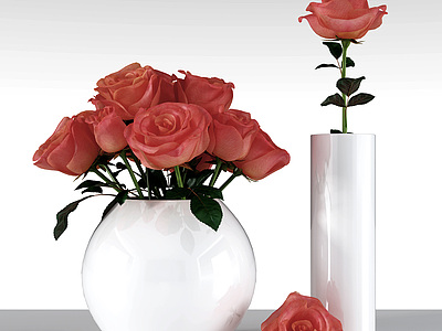 3d花瓶花艺红玫瑰模型