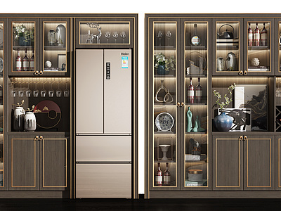 3d新中式酒柜冰箱组合模型
