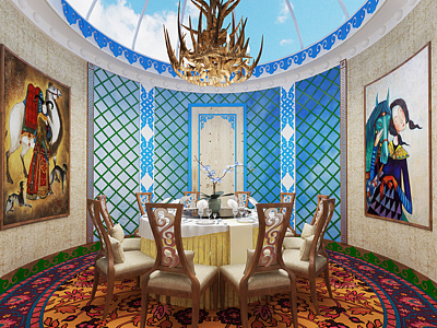 3d蒙古餐厅工装空间餐桌模型