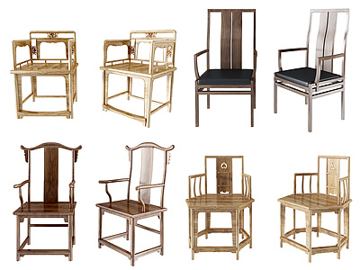 3d中式古典实木官帽椅单椅模型