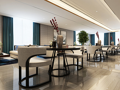 3d新中式咖啡厅休息区模型