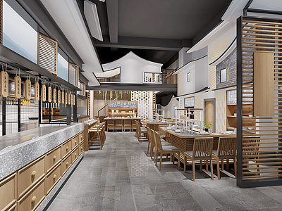 3d新中式餐厅餐馆模型