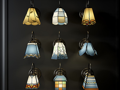 3d地中海彩绘玻璃壁灯模型