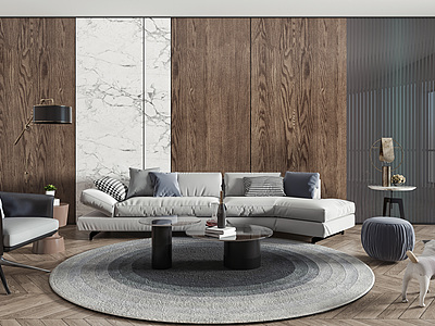 3d现代沙发茶几组合布模型