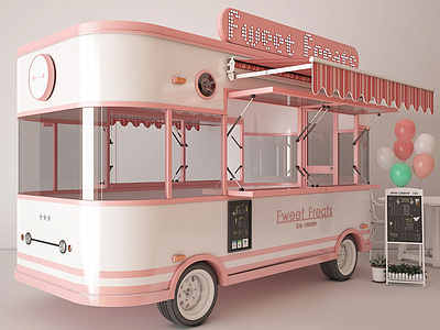 3d粉色快餐车模型