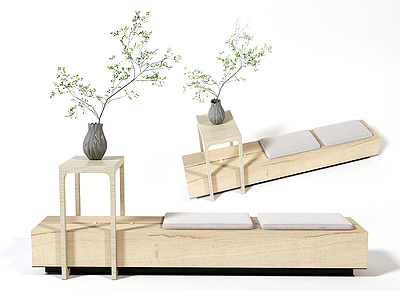 新中式凳子长条木凳3d模型
