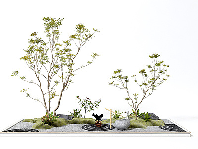 新中式绿植景观小品3d模型