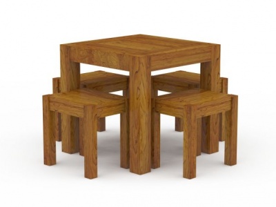 中式实木餐桌餐椅餐凳组合模型3d模型