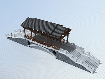 中式廊桥模型3d模型