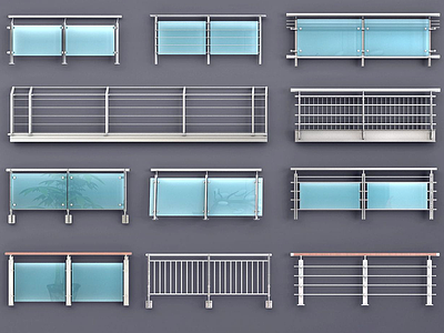 3d玻璃栏杆护栏扶手模型