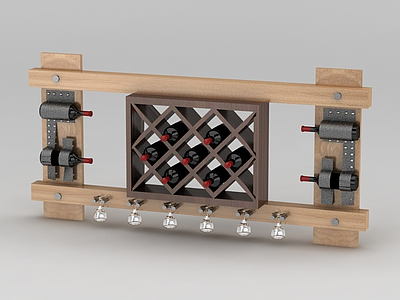 现代实木酒柜酒架模型3d模型