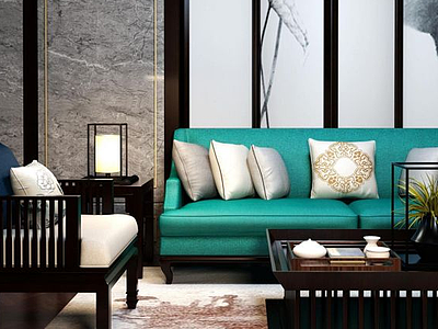 新中式客厅沙发椅子组合模型3d模型