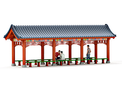 3d中式古建景观长廊花架连廊模型