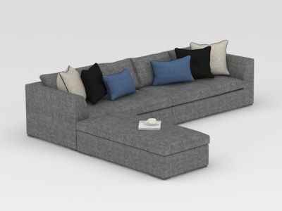 灰色布艺休闲沙发模型