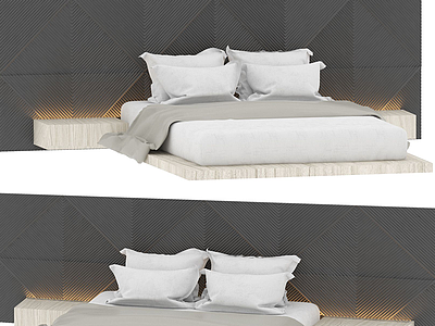 3d现代棉布双人床模型