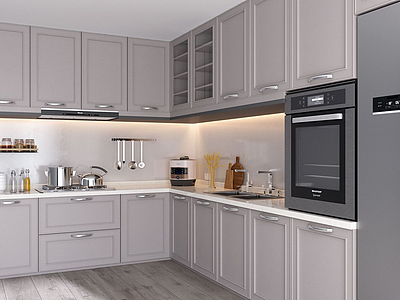 3d现代厨房厨具餐具电器组合模型