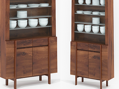 3d现代实木厨房餐具柜模型