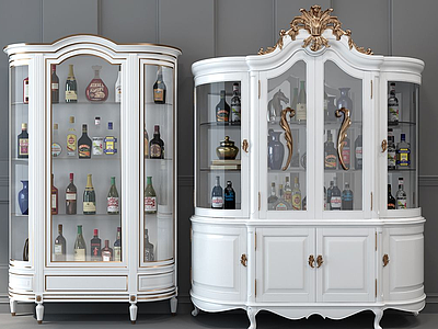 法式欧式雕花白色酒柜模型