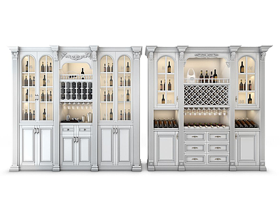 3d欧式雕花白色酒柜模型
